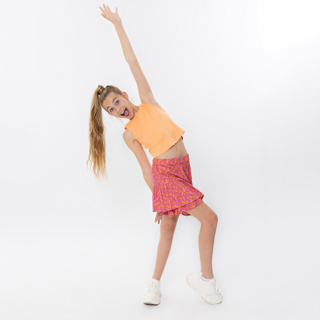 No Way Monday meisjes skort fuchsia zachtoranje bloemetjes