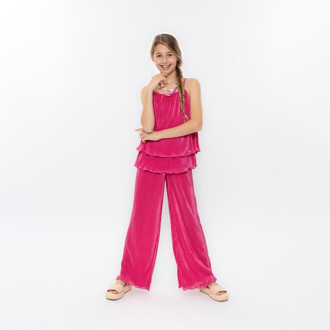 No Way Monday meisjes co-ord set fuchsia top wide leg broek