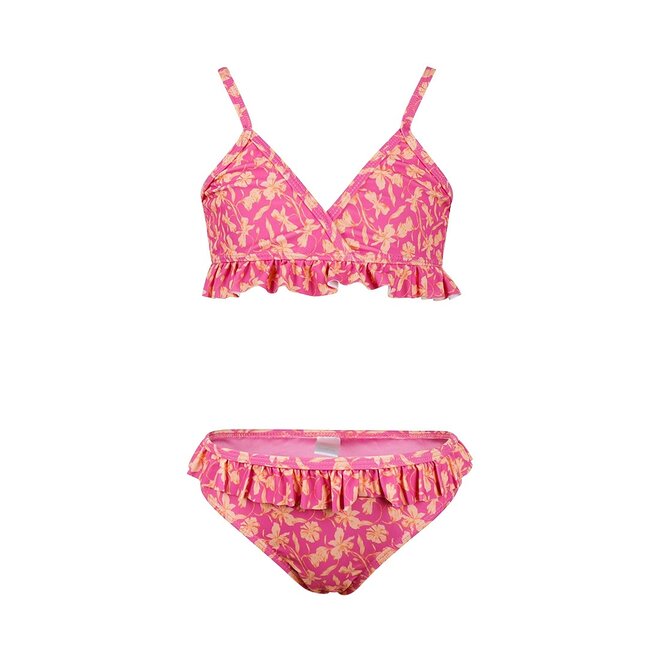 No Way Monday girls' bikini in fuchsia soft orange flowers