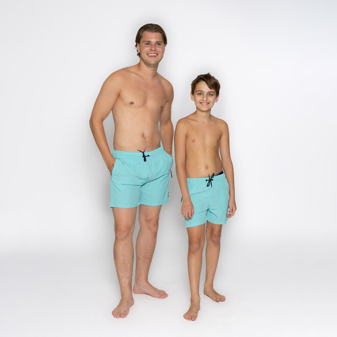 No Way Monday men's swim shorts aqua blue mid length