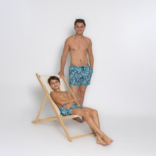 No Way Monday men's swim shorts navy aqua blue mid length