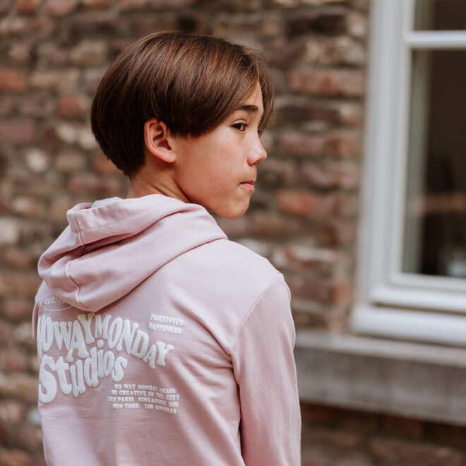 No Way Monday jongens hoodie lichtroze capuchon