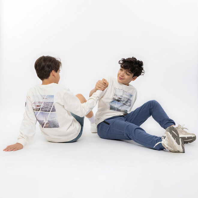 No Way Monday jongens T-shirt off white loose fit wave