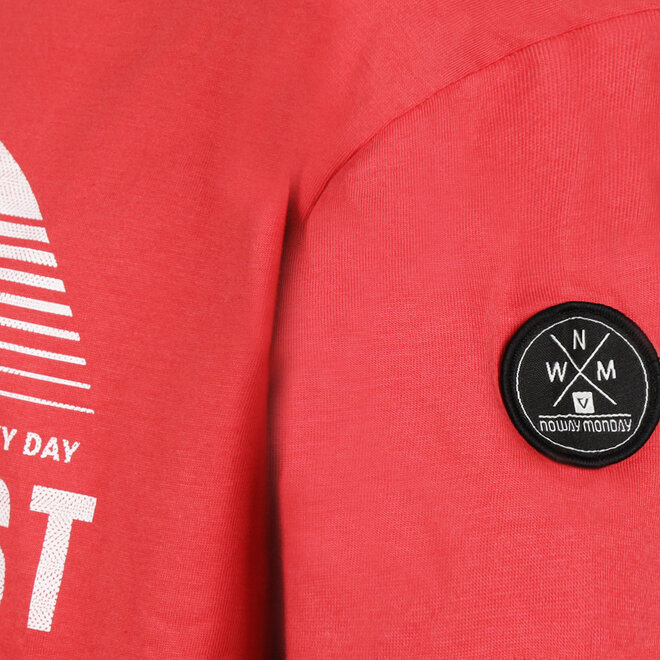 No Way Monday Jungen T-Shirt, locker geschnitten, zartrot