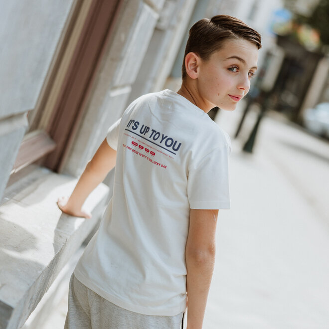 No Way Monday boys' T-shirt, off-white, soft red