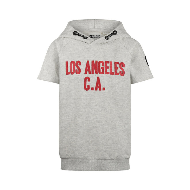 No Way Monday boys' short-sleeved hoodie, grey and soft red