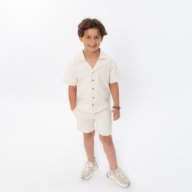 No Way Monday jongens co-ord set off white blouse shorts