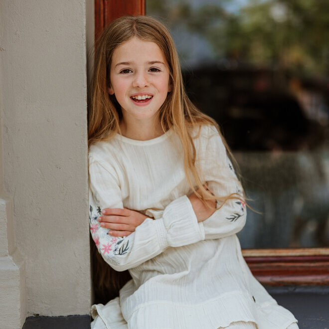 No Way Monday girls' dress off-white 100% cotton flower