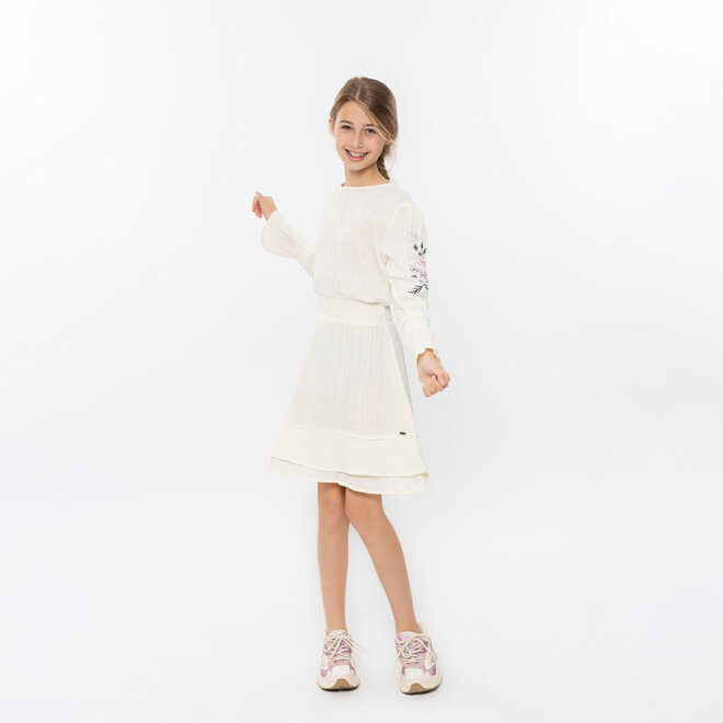 No Way Monday girls' dress off-white 100% cotton flower