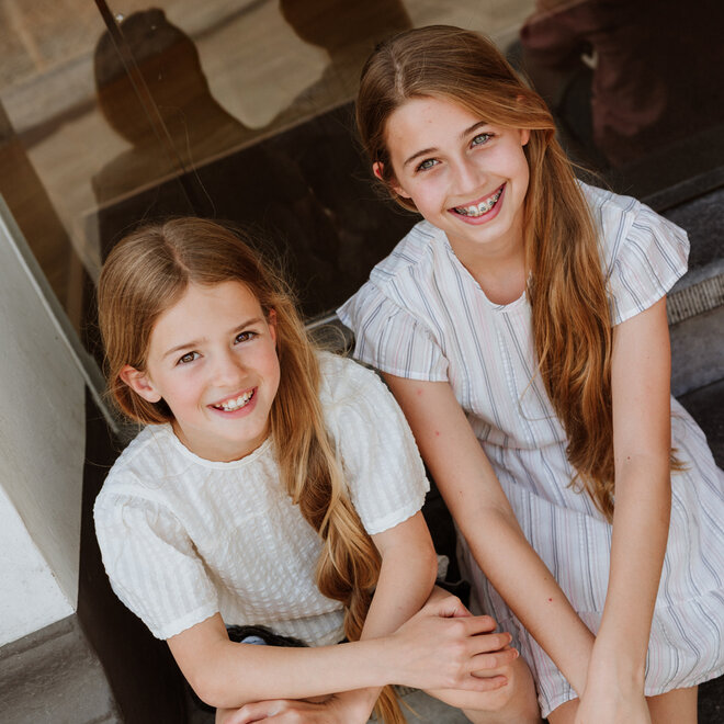 No Way Monday girls' dress, off-white striped, 100% cotton