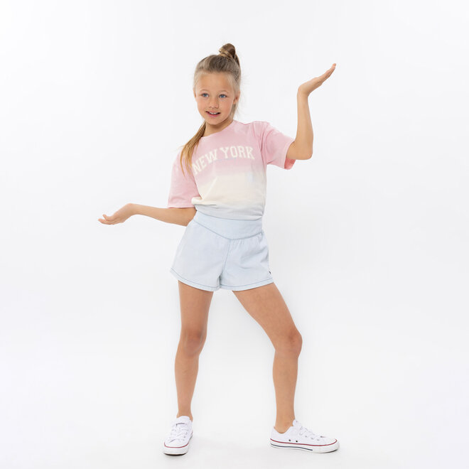 No Way Monday girls' loose fit T-shirt, pink and light blue