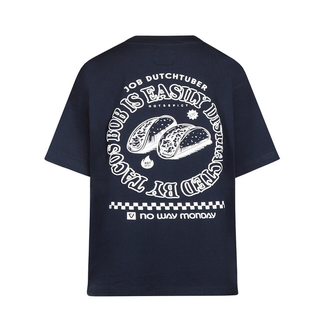 No Way Monday X JOB Dutchtuber T-shirt donkerblauw taco