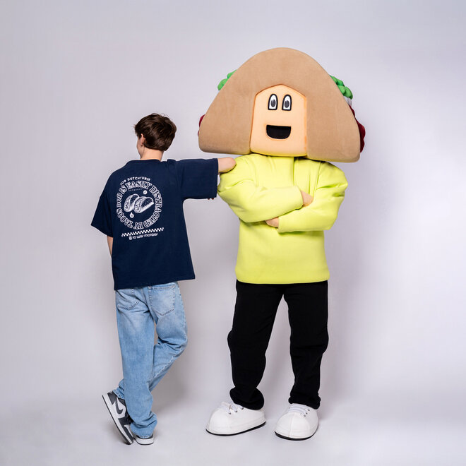 No Way Monday X JOB Dutchtuber T-shirt donkerblauw taco