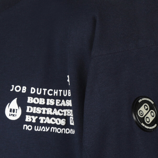 No Way Monday X JOB Dutchtuber T-shirt donkerblauw taco