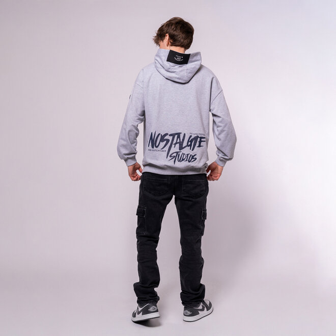 No Way Monday X JOB Dutchtuber hoodie grijs gemêleerd Nostalgie