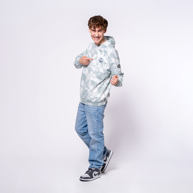 No Way Monday X JOB Dutchtuber hoodie grijsblauw tie dye