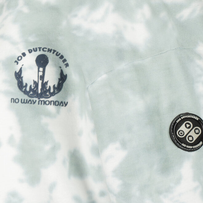 No Way Monday X JOB Dutchtuber hoodie grijsblauw tie dye