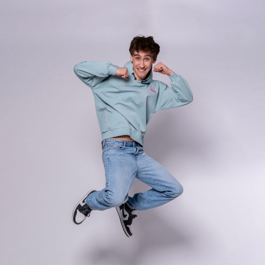 No Way Monday X JOB Dutchtuber hoodie grijsblauw Nostalgie