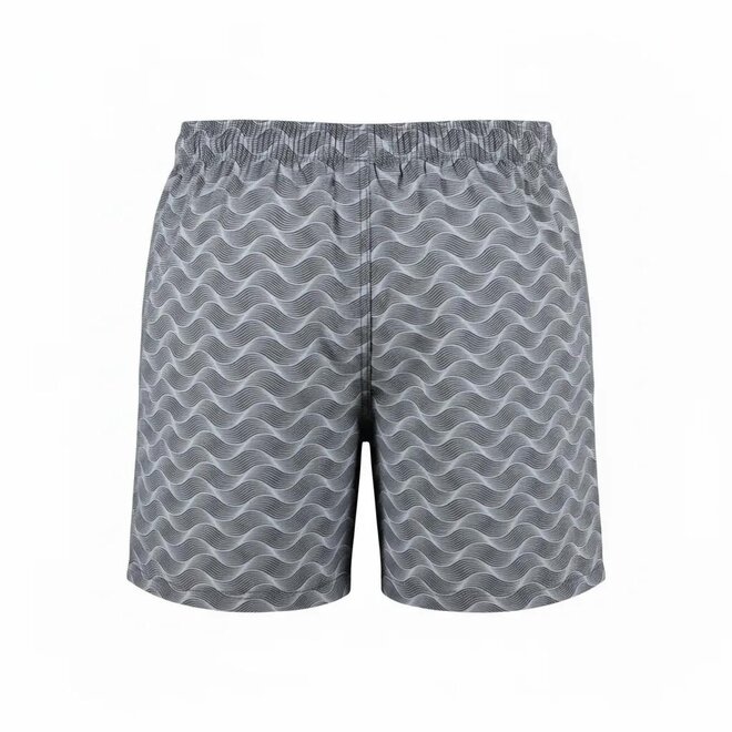 No Way Monday men's swim shorts, grey waves, mid-length