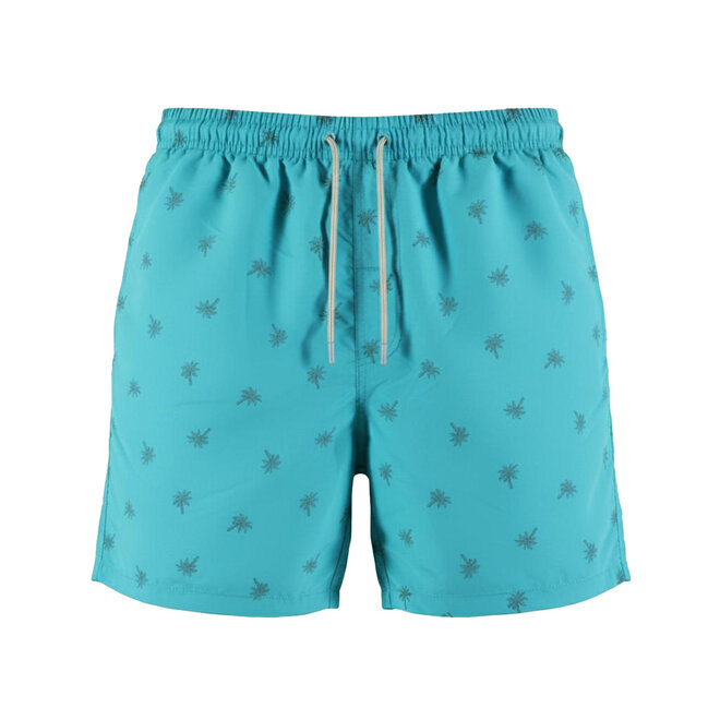 No Way Monday heren zwemshort turquoise palm mid length