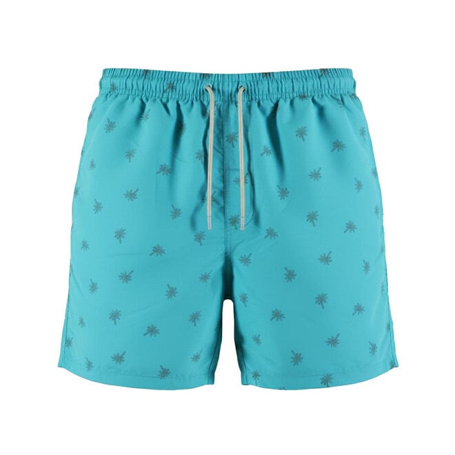 No Way Monday men's swim shorts, turquoise palm, mid-length