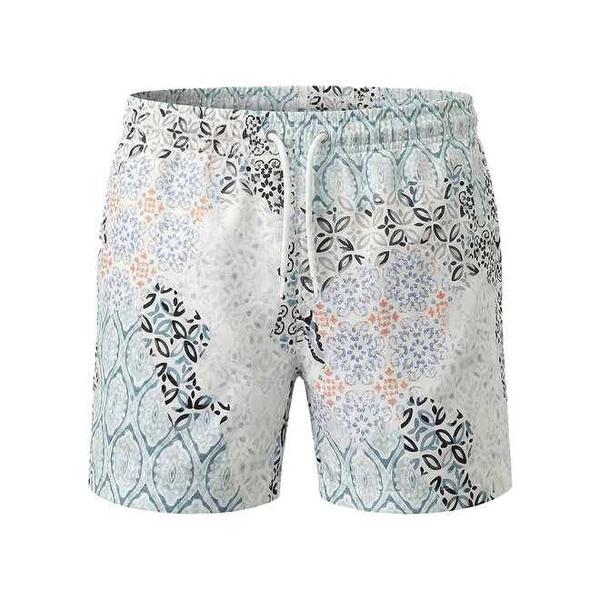 No Way Monday boys’ mosaic swim shorts, blue, mid-length