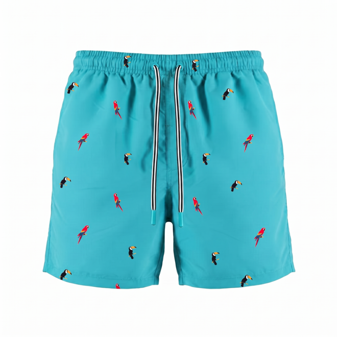 No Way Monday heren zwemshort turquoise papegaai mid length