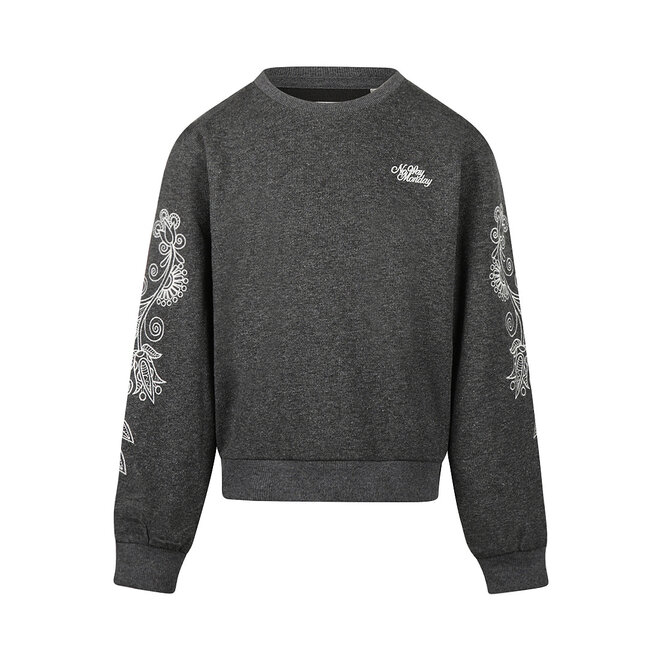 No Way Monday Mädchen-Pullover, dunkelgrau, mit Stickerei