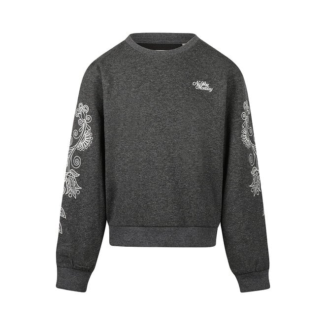No Way Monday Mädchen-Pullover, dunkelgrau, mit Stickerei