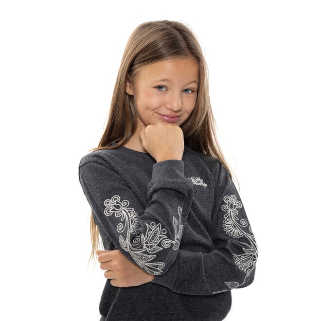 No Way Monday Mädchen-Pullover, dunkelgrau, mit Stickerei
