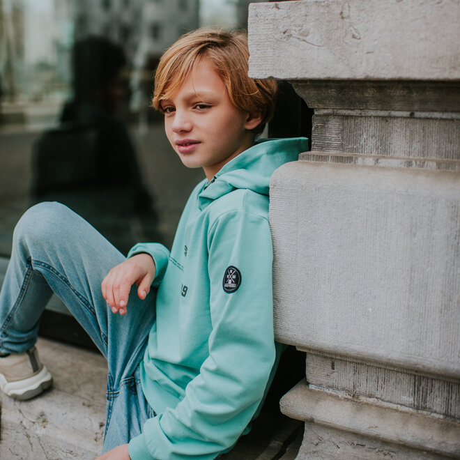 No Way Monday boys’ hoodie, mint green and dark grey