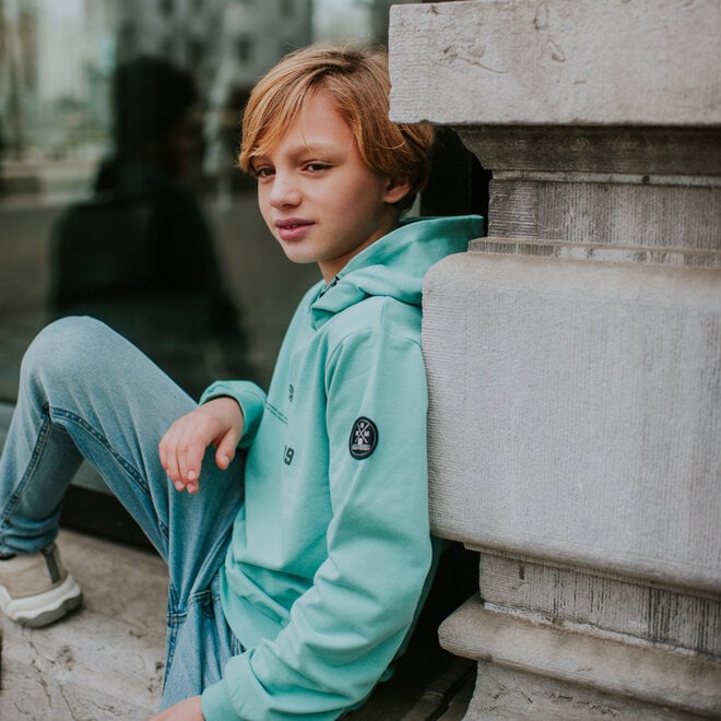 No Way Monday Jungen-Hoodie, mintgrün-dunkelgrau