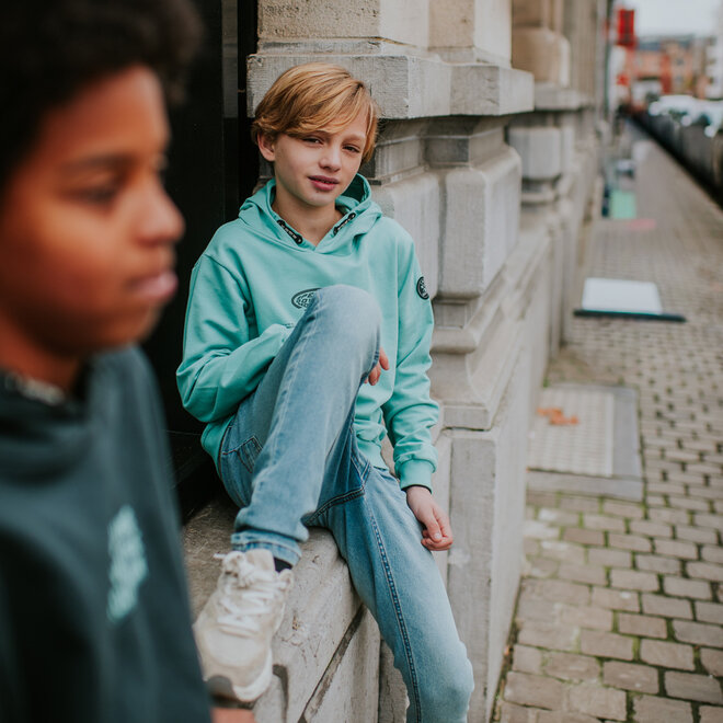 No Way Monday boys’ hoodie, mint green and dark grey