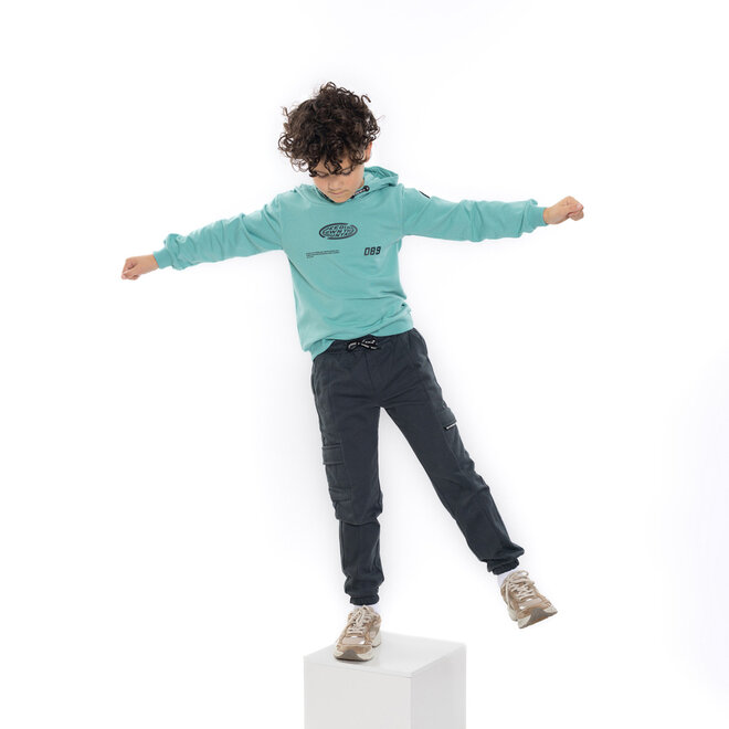 No Way Monday boys’ hoodie, mint green and dark grey