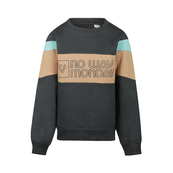 No Way Monday jongens sweater donkergrijs camel mintgroen