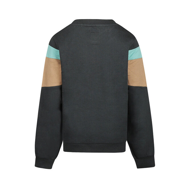 No Way Monday jongens sweater donkergrijs camel mintgroen