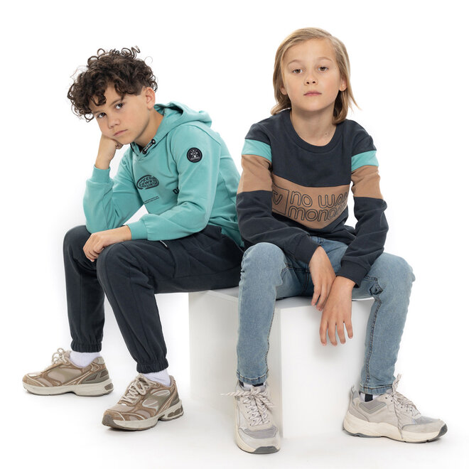 No Way Monday boys’ jumper, dark grey, camel, mint green