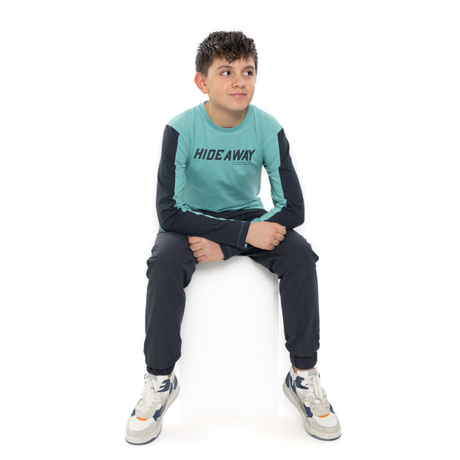 No Way Monday jongens longsleeve mintgroen donkergrijs