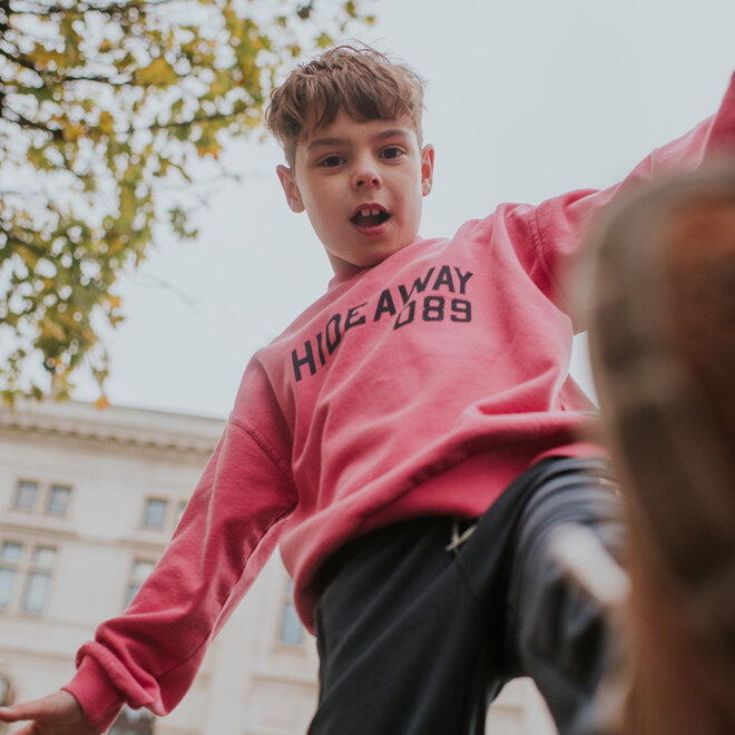 No Way Monday boys’ jumper, soft red and dark grey