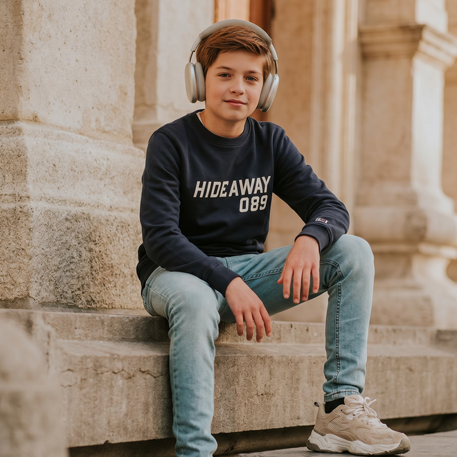 No Way Monday boys’ jumper, dark blue with white text