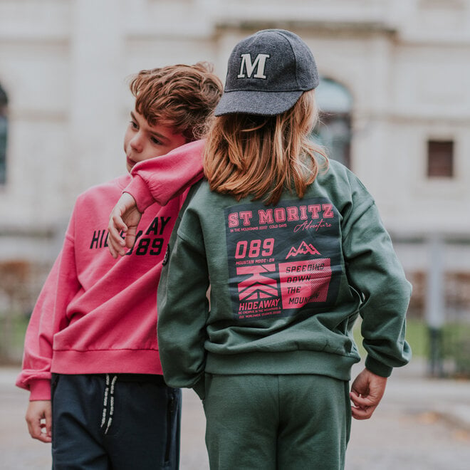 No Way Monday Jungen-Sweatshirt, Loose Fit, waldgrün, zartrosa