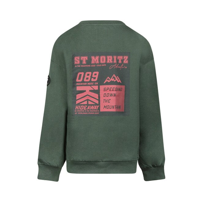 No Way Monday Jungen-Sweatshirt, Loose Fit, waldgrün, zartrosa