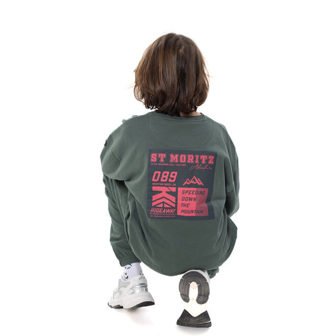 No Way Monday boys’ loose-fit jumper, forest green, soft red