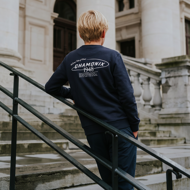 No Way Monday jongens sweater donkerblauw graphics