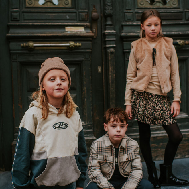 No Way Monday Jungen-Hoodie, Loose Fit, sandfarben, Colourblock