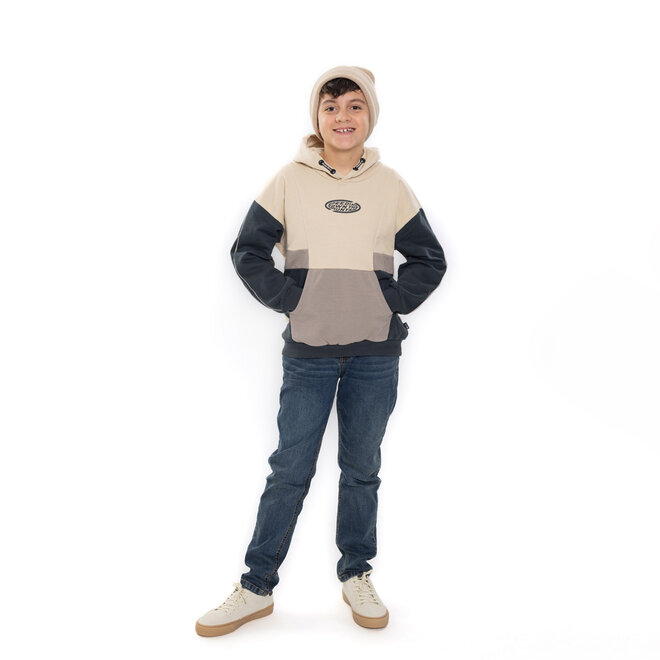 No Way Monday jongens loose fit hoodie zand colourblock