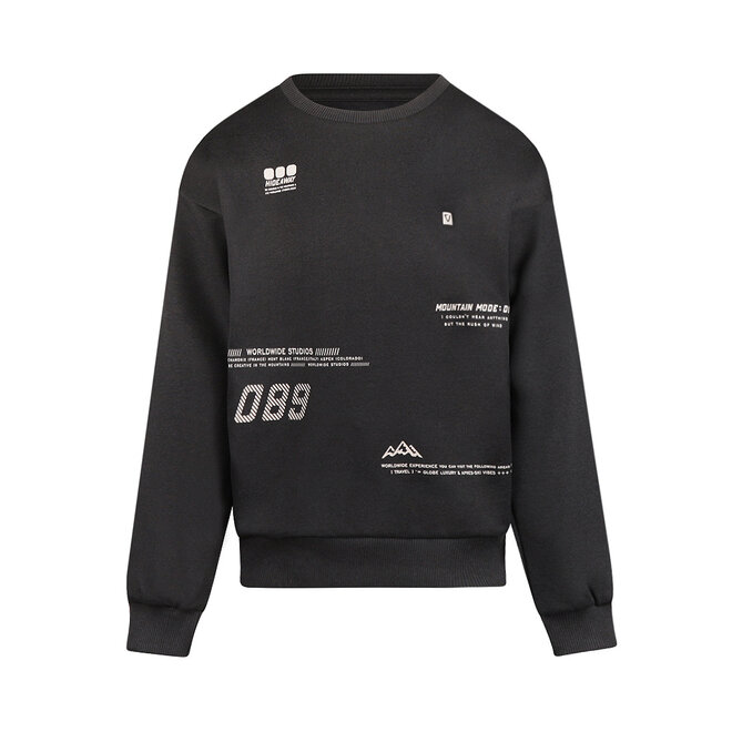 No Way Monday jongens sweater zwart graphics