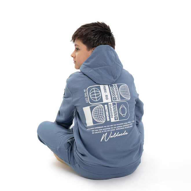 No Way Monday boys’ hoodie, grey-blue, print