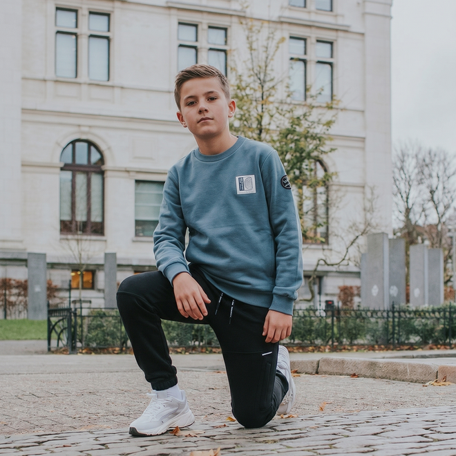 No Way Monday jongens sweater grijsblauw print