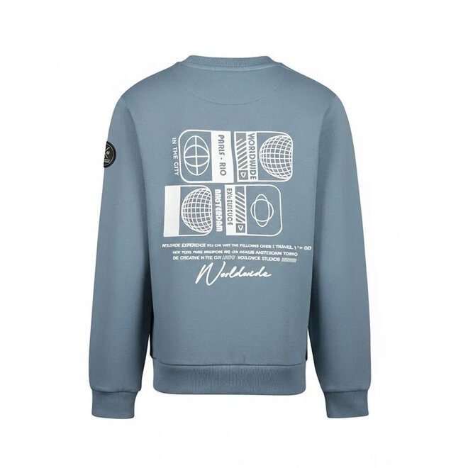 No Way Monday boys’ jumper, grey-blue, print